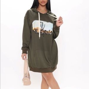 California Hooded Sweatshirt Dress - Olive